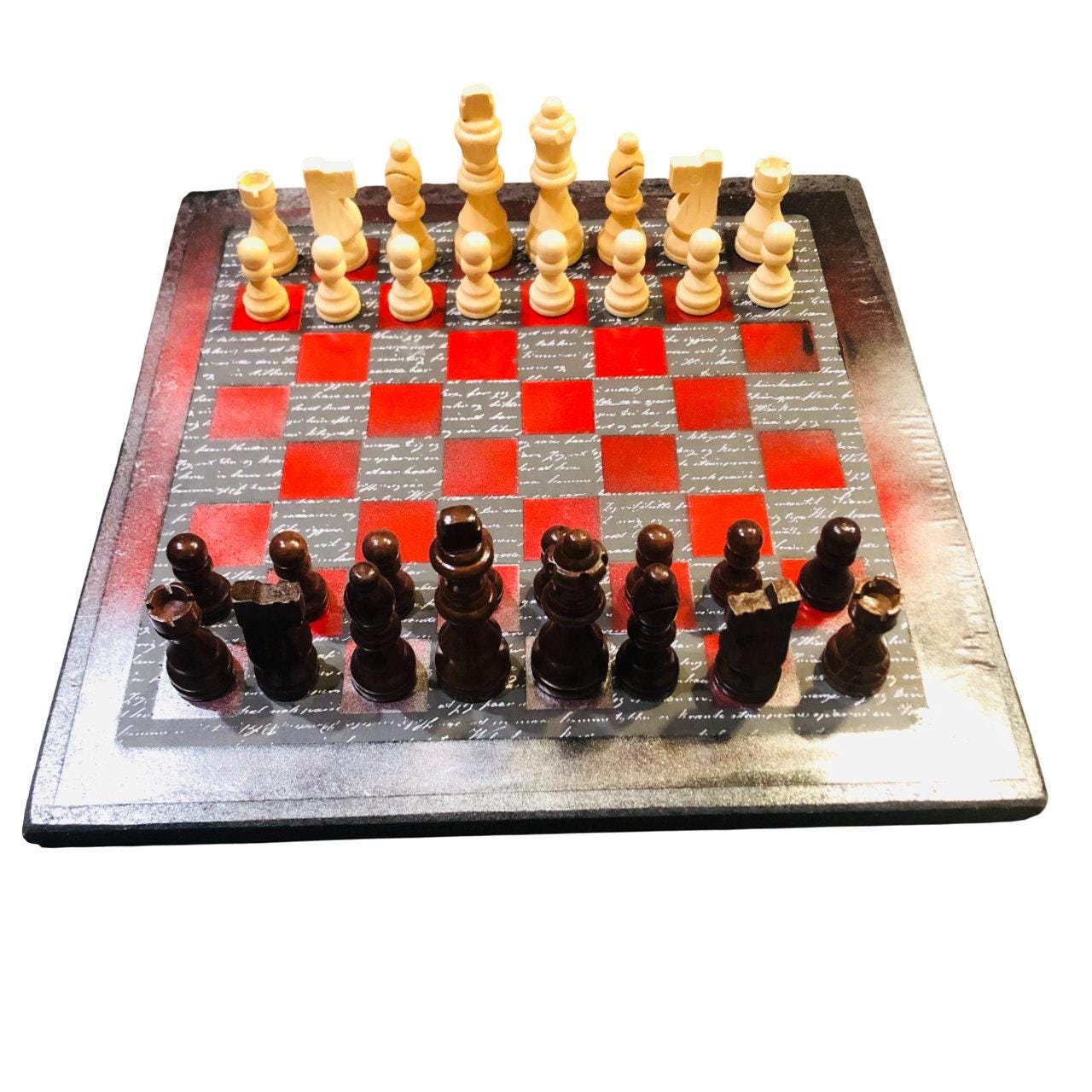 Scrapbook Chess Set - Red & Black Classic Writing Pattern