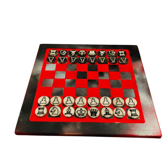 Chess Set - Black & Red Chrome (Resin Pieces)