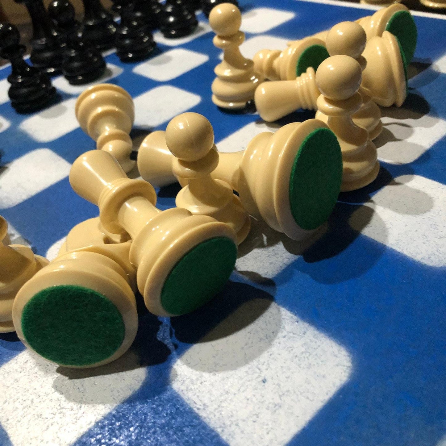 Large Painted Chess Set - Blue & White