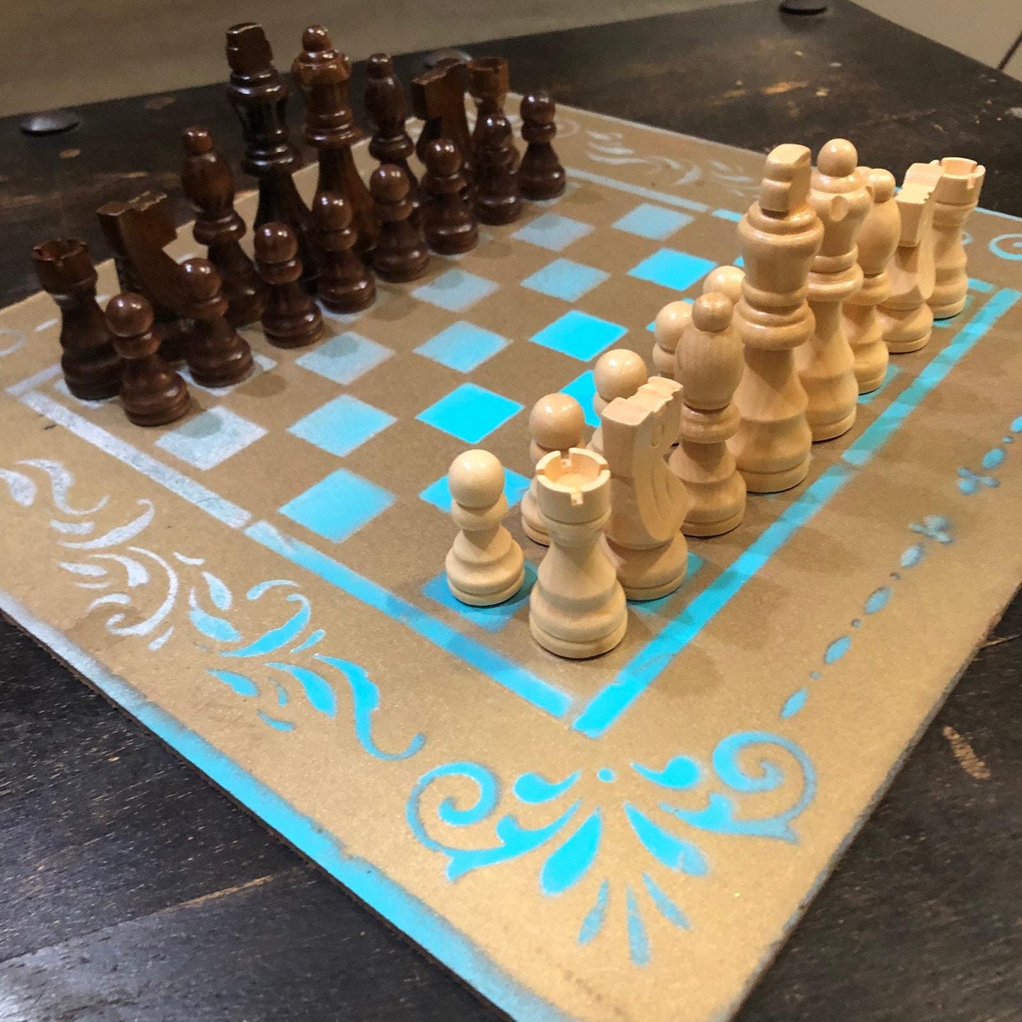 Chess Set - Blue White & Gold