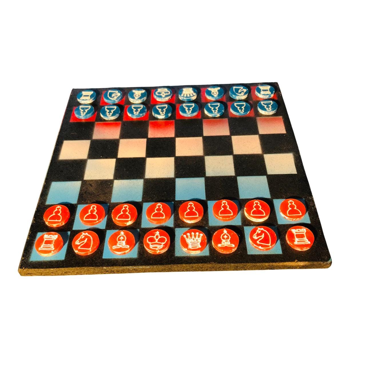 Chess Set - Red White & Blue (Resin Pieces)