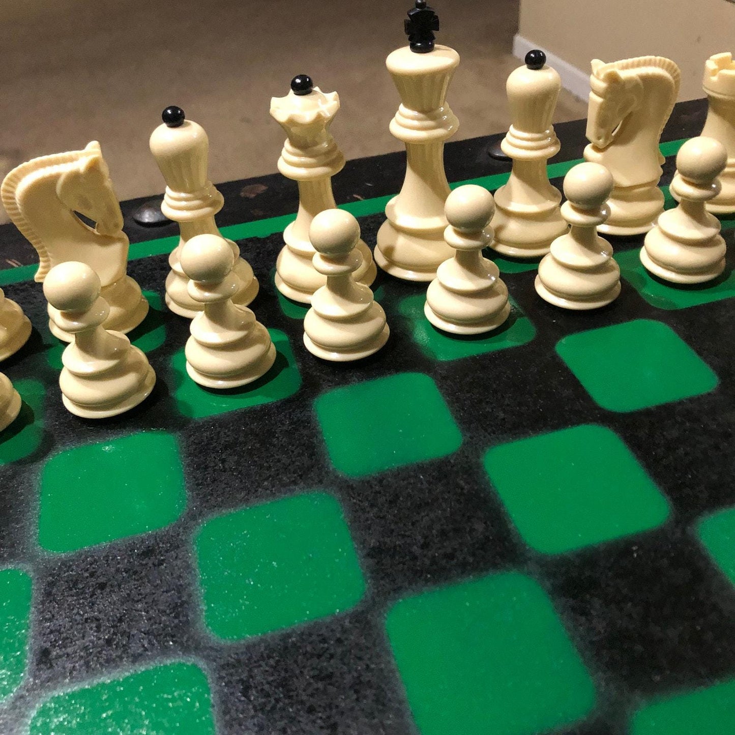 Large Painted Chess Set - Green & Black