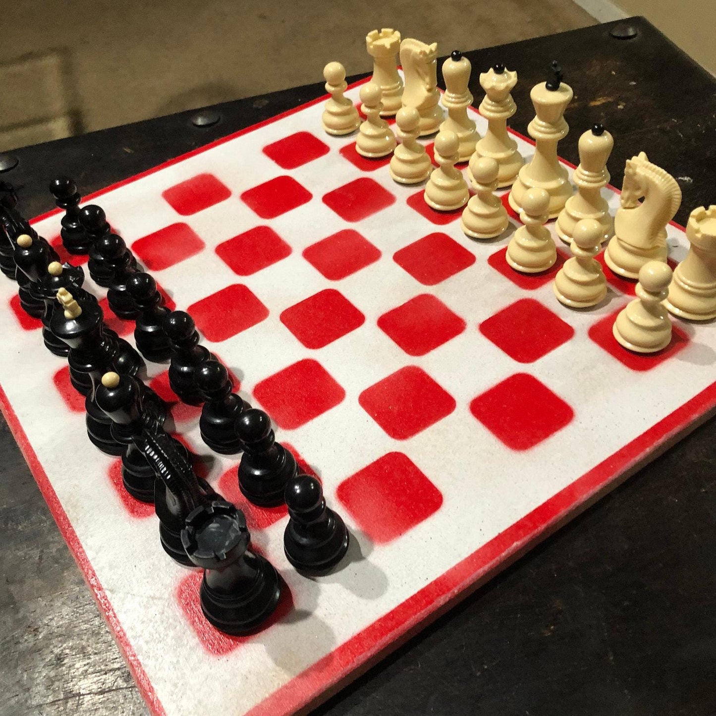 Large Painted Chess Set - White & Red