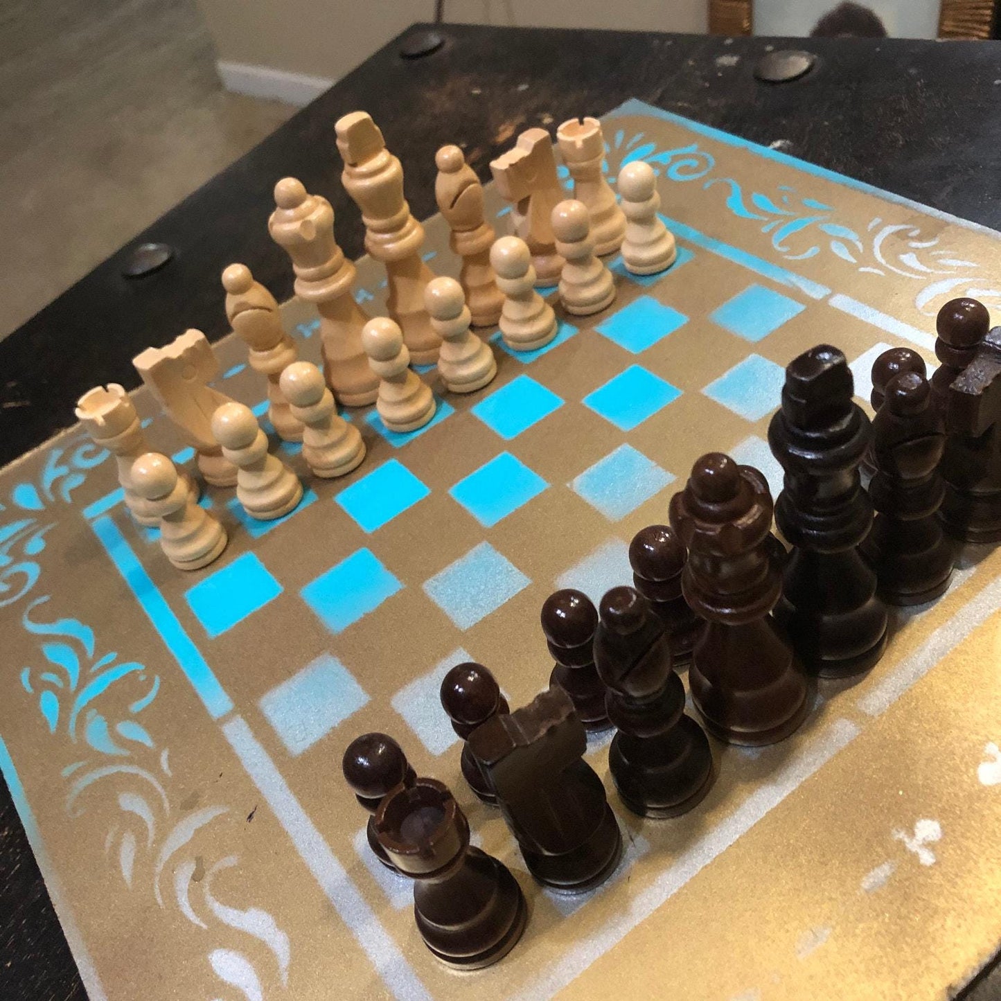 Chess Set - Blue White & Gold