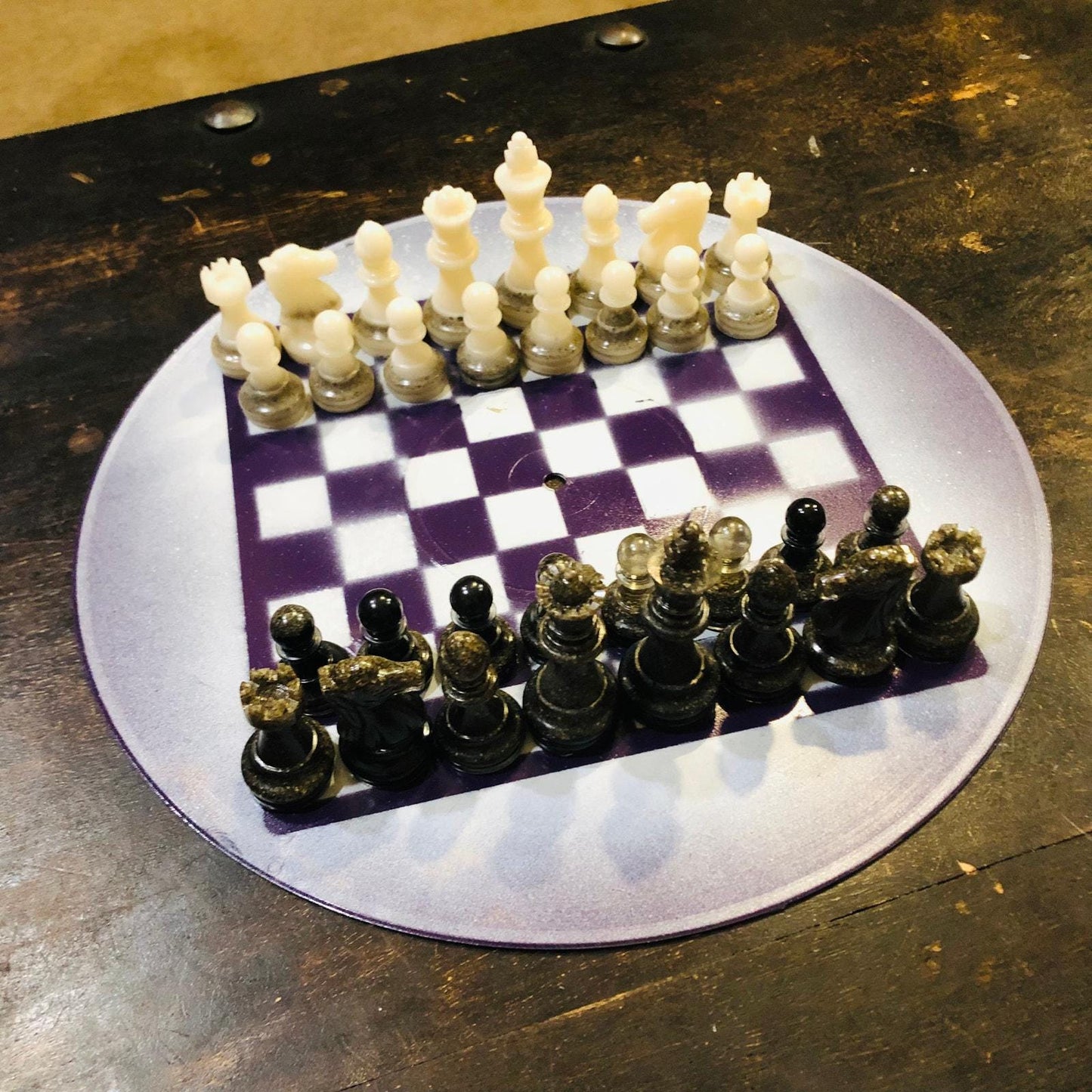 Vinyl Chess Set - Dark Purple & White (Resin Pieces)