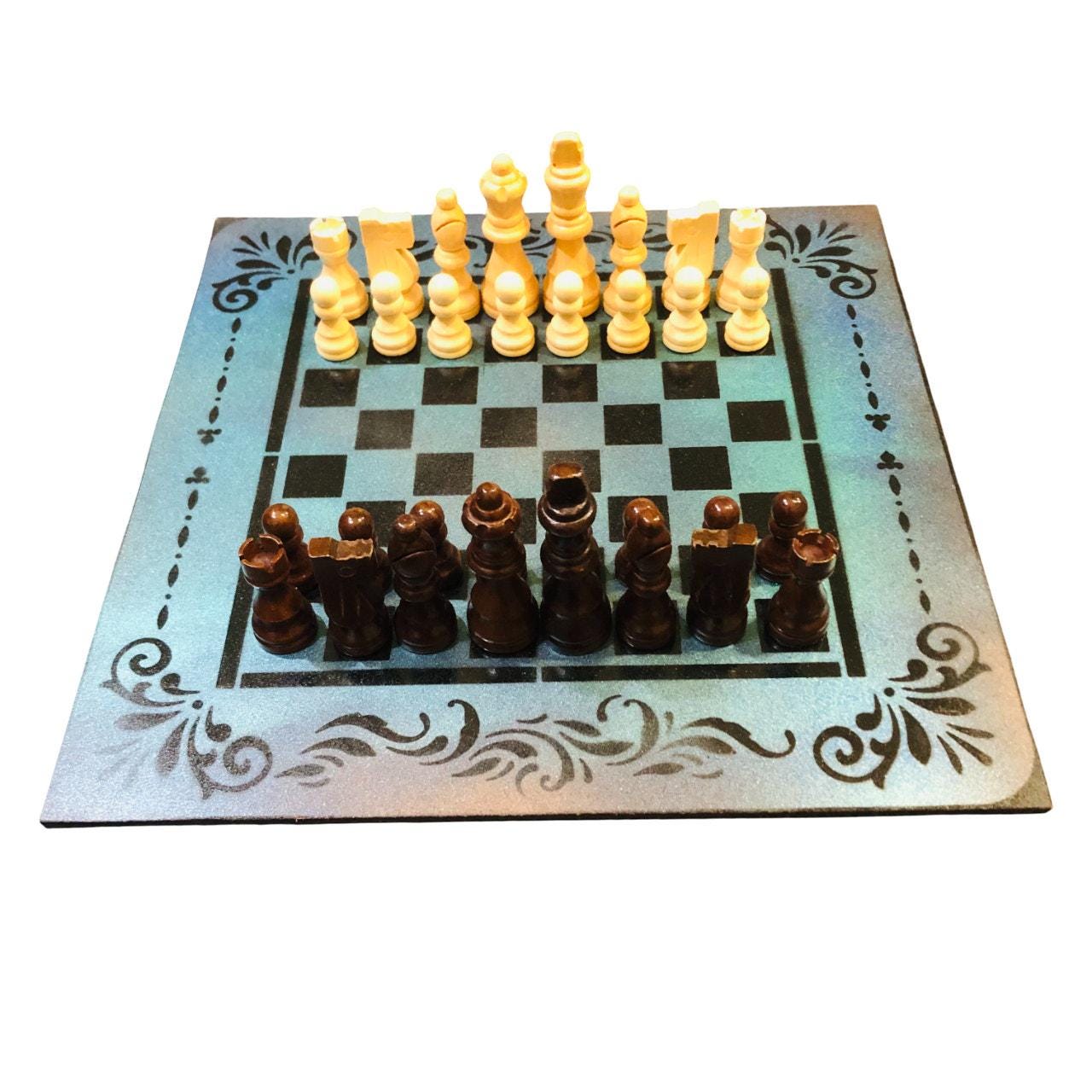 Chess Set - Metallic Blue & Black