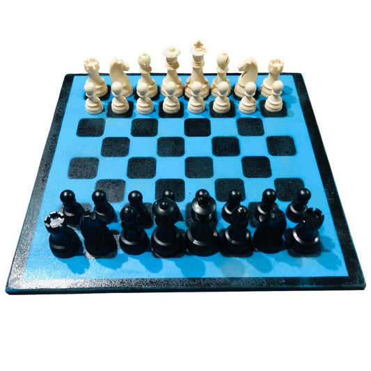 Large Painted Chess Set - Black & Blue