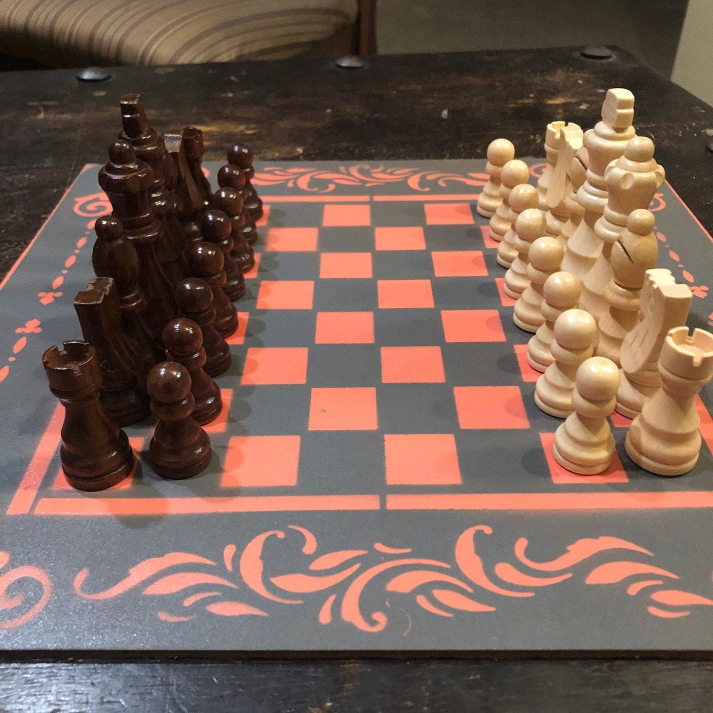 Chess Set - Gray & Peach Pink