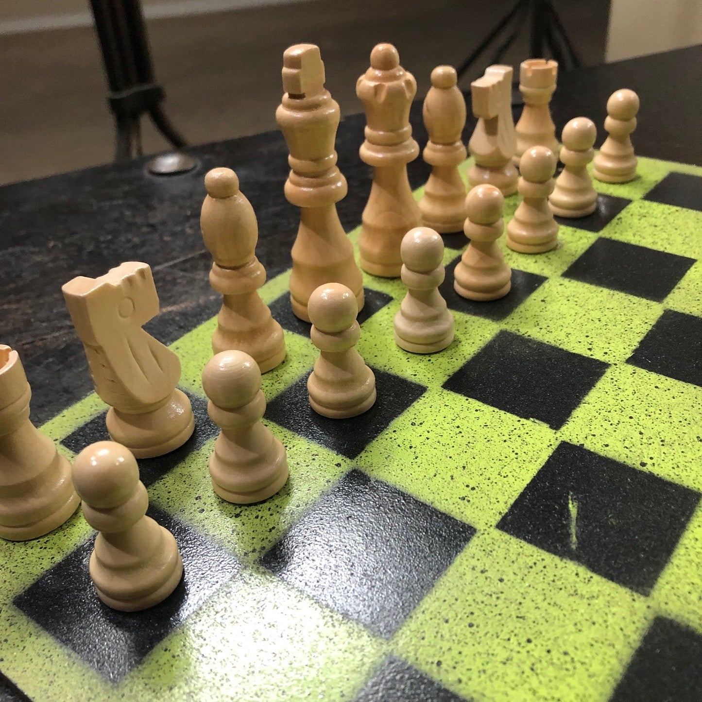 Painted Chess Set - Lime Green