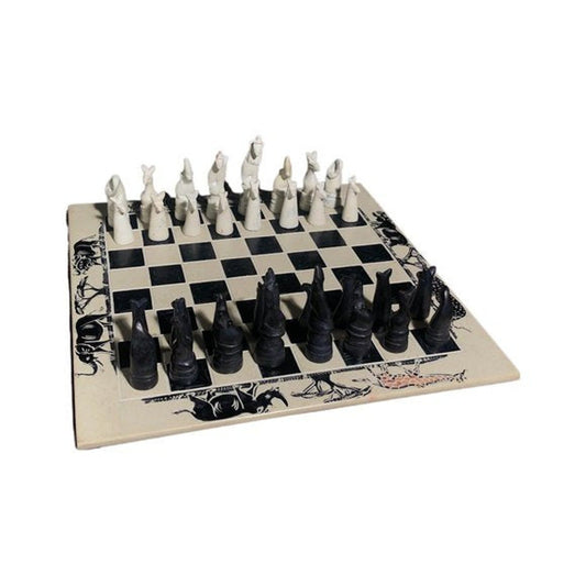 African Vintage Chess Set - White/Black Chess Board