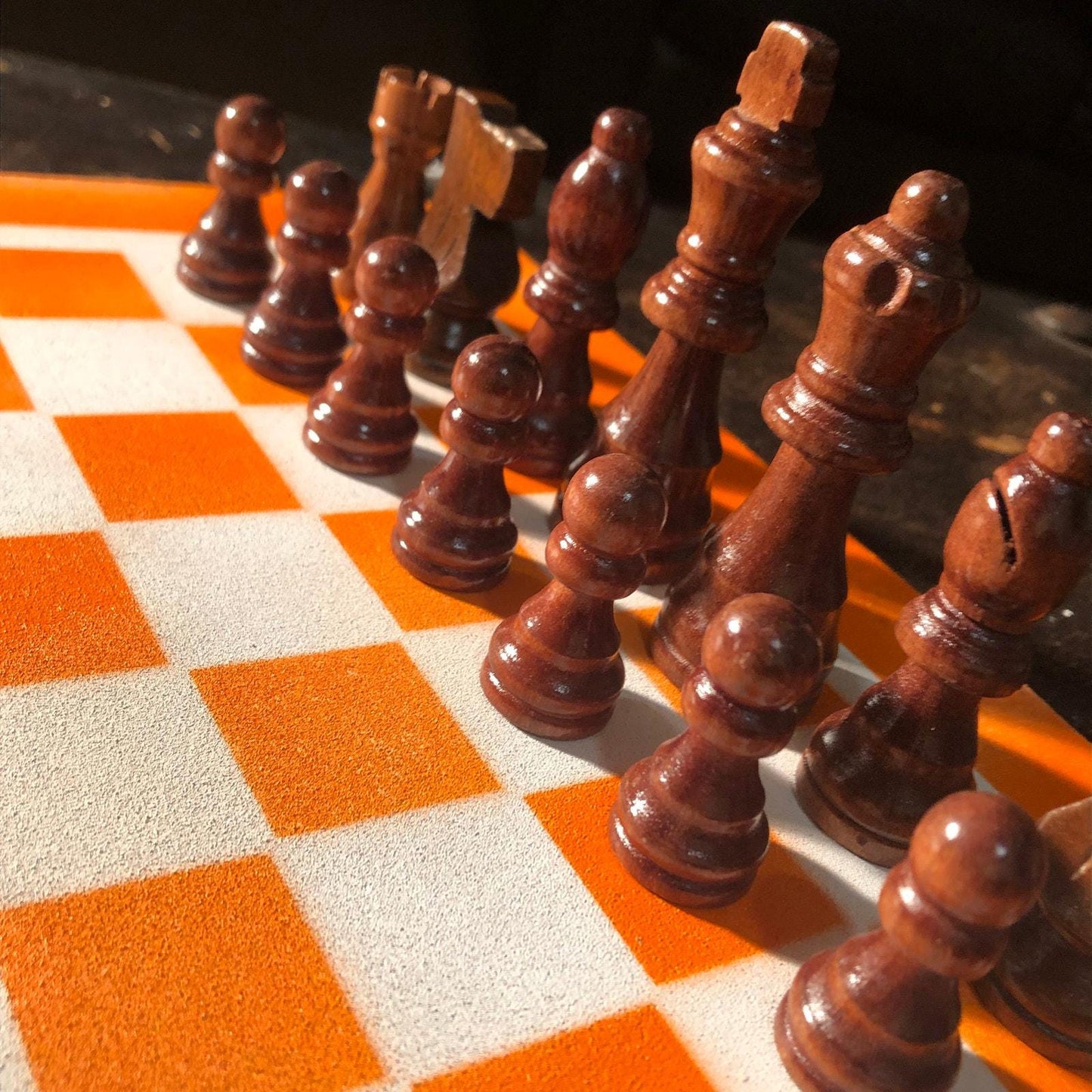 Chess Set - Orange & White (Wood Pieces)