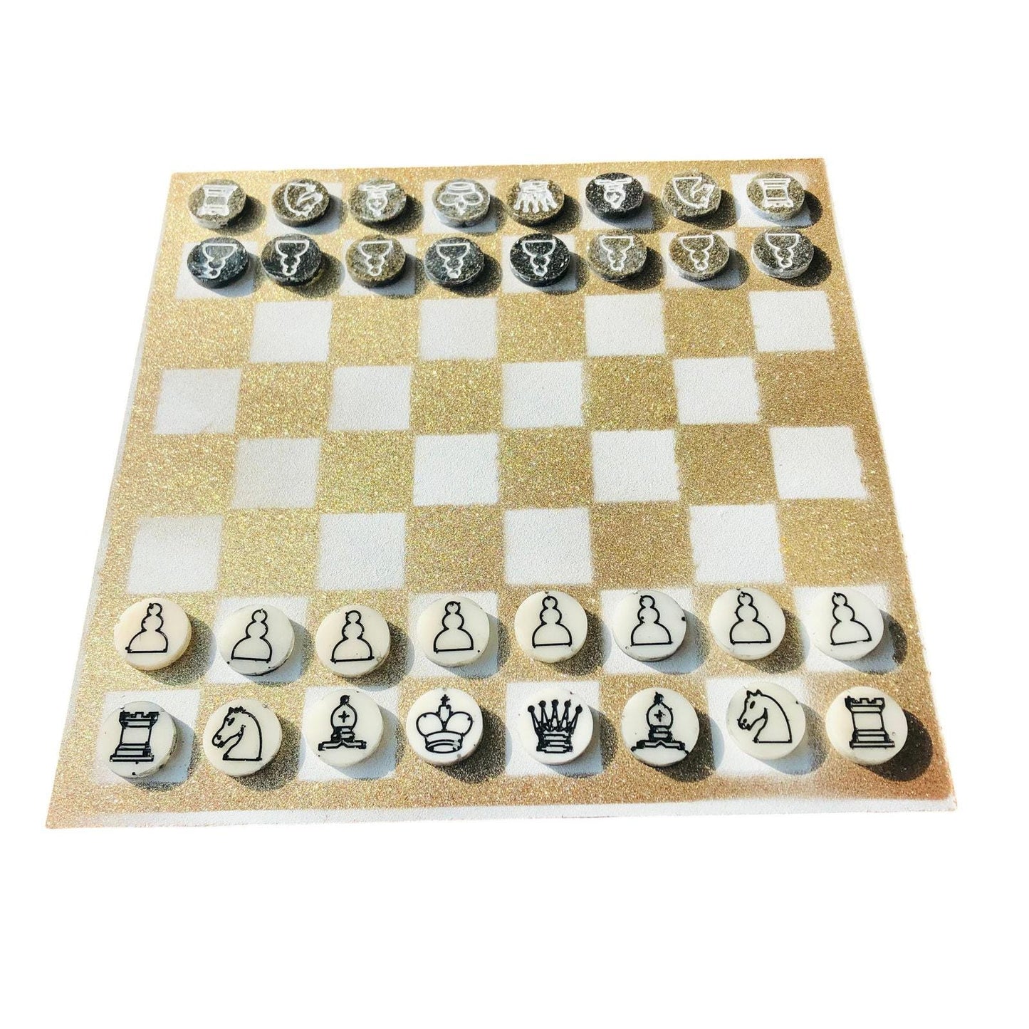 Chess Set - Golden White Sparkle