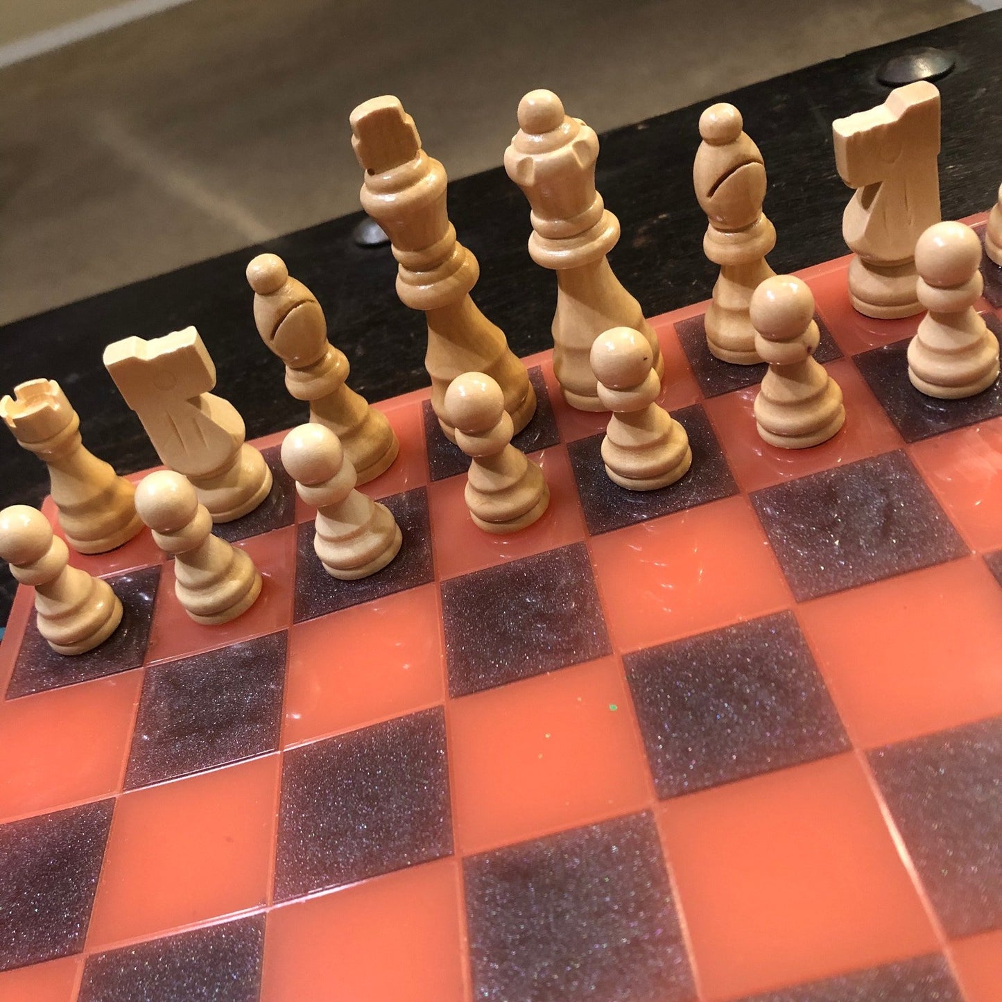 Resin Chess Set - Red & Black (Wood Pieces)