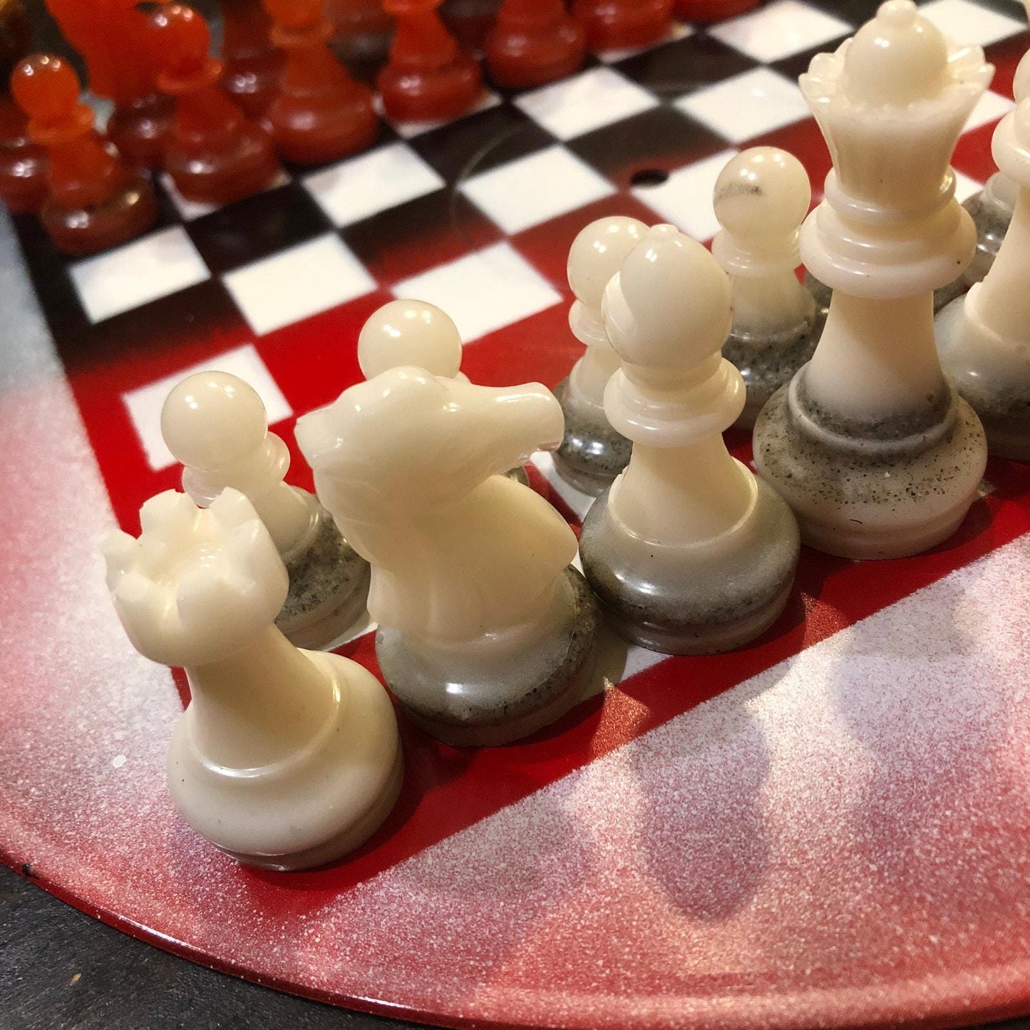 Vinyl Chess Set - Black Red & Black (Resin Pieces)