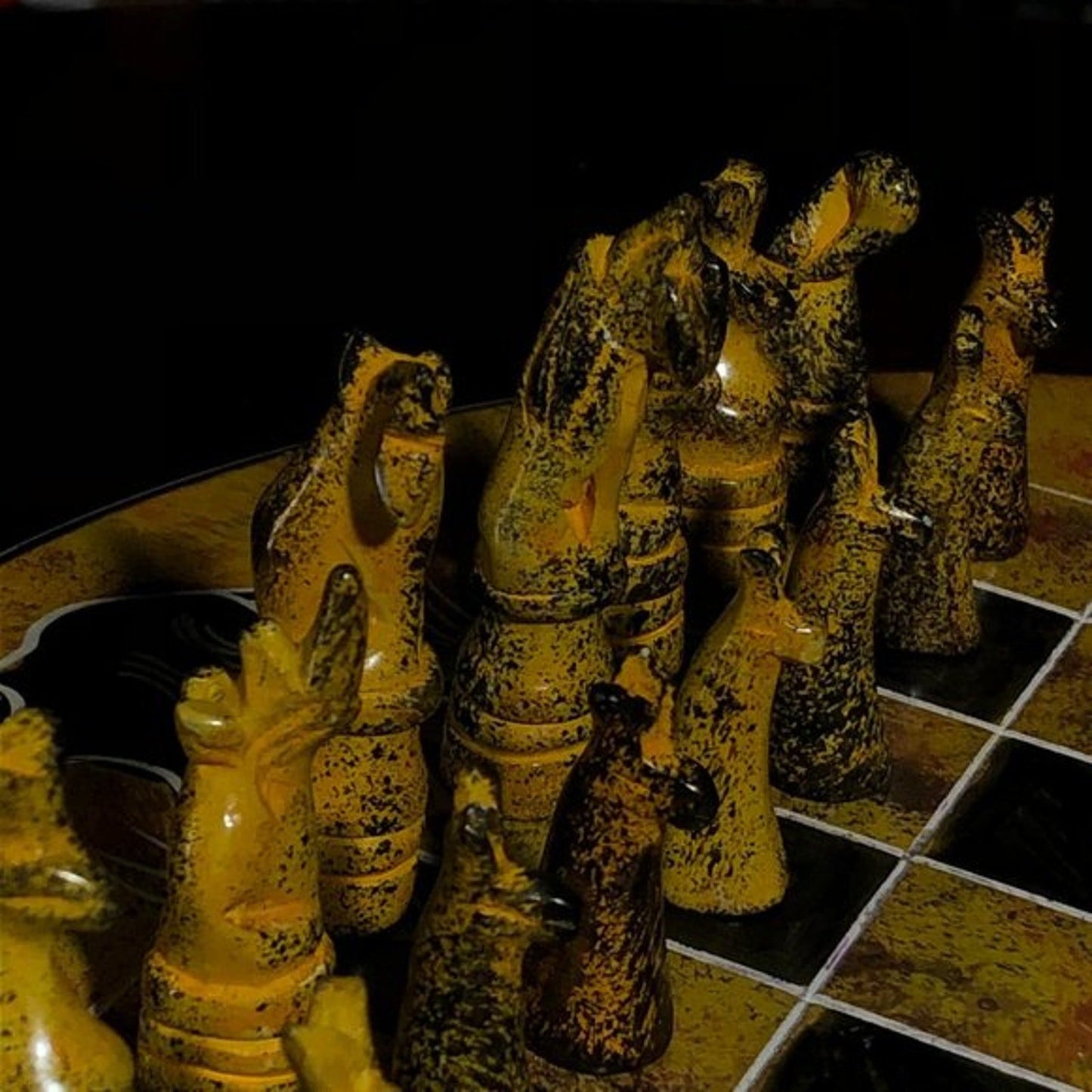 African Vintage Chess Set - Yellow Chess Board