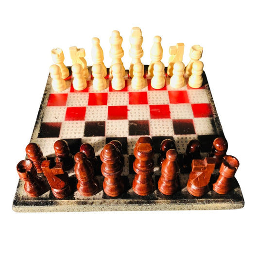 Scrapbook Chess Set - Red & Black Lettered Patterned