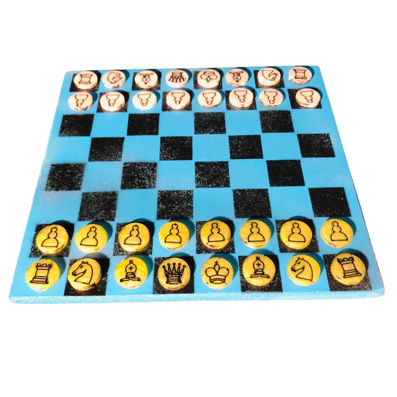 Chess Set - Blue Green & White