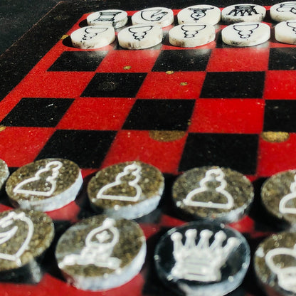 Chess Set - Red Sprinkled Gold
