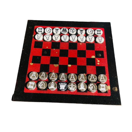 Chess Set - Red Sprinkled Gold