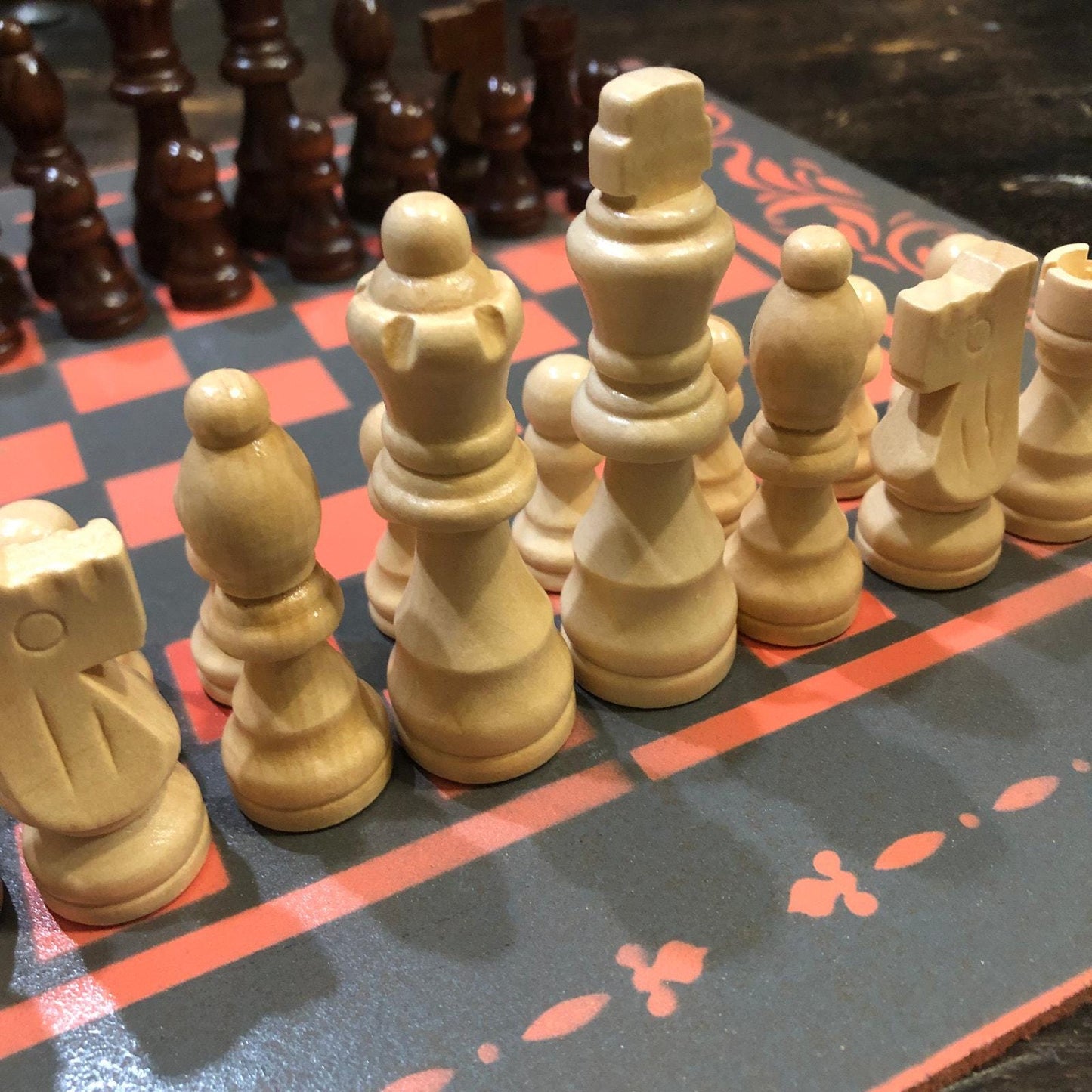 Chess Set - Gray & Peach Pink