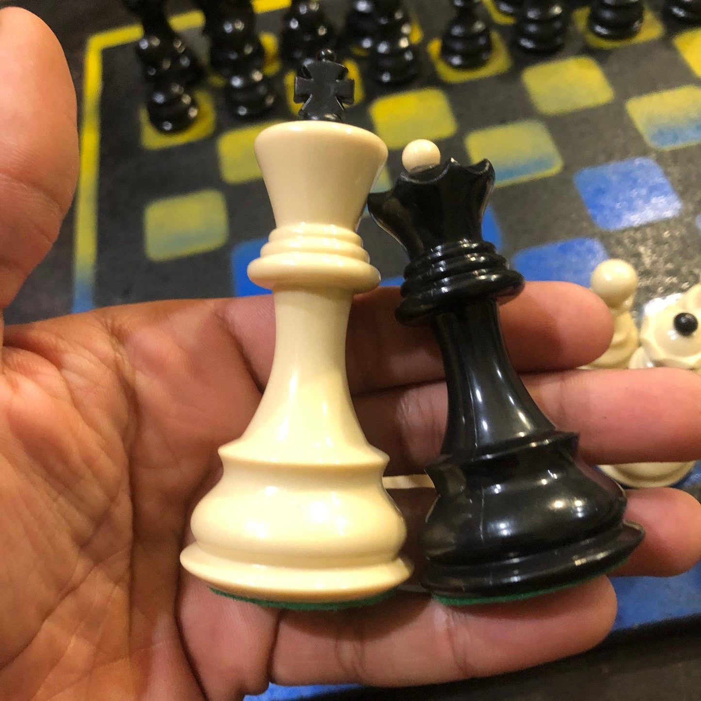 Large Chess Set - Black, Blue & Yellow