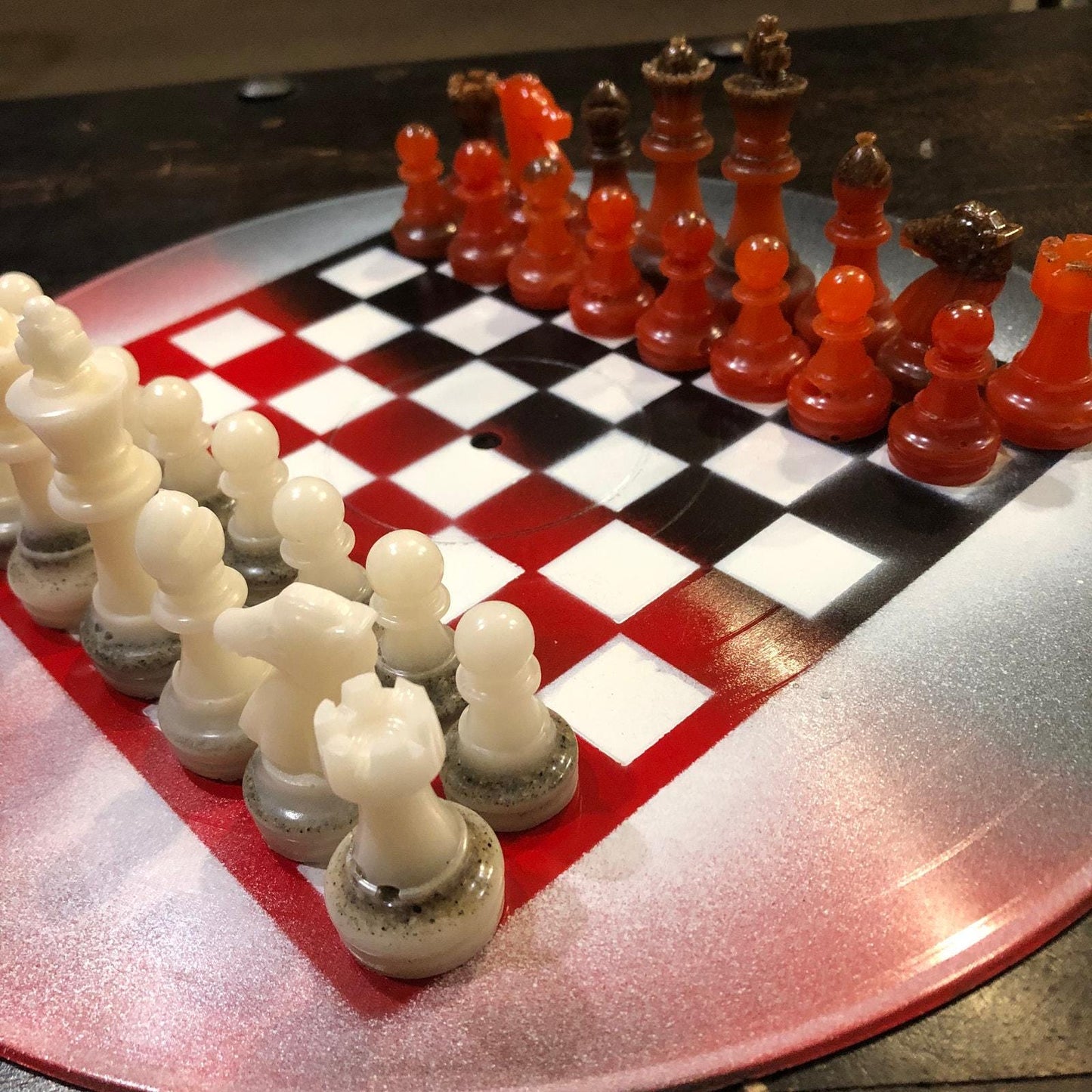 Vinyl Chess Set - Black Red & Black (Resin Pieces)