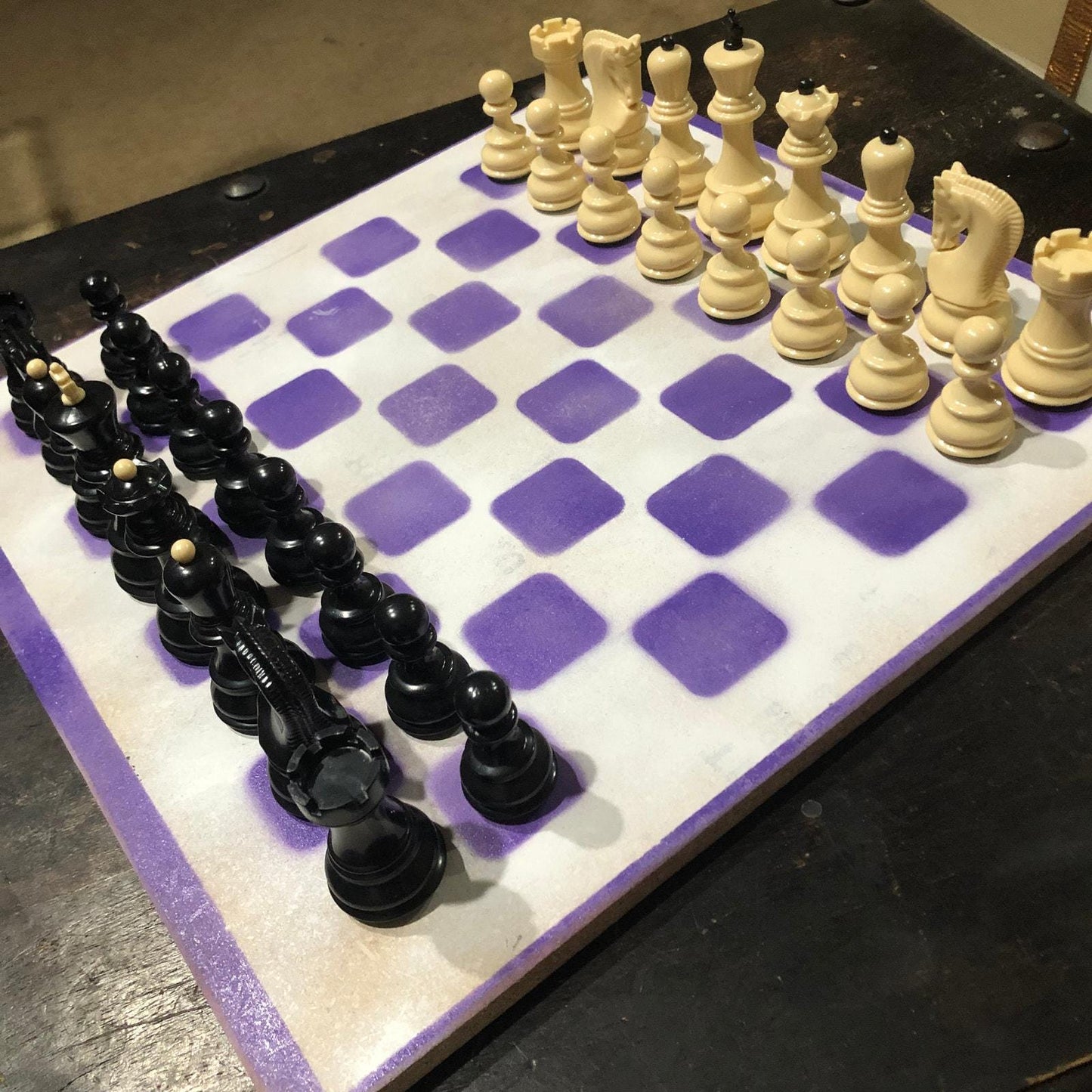 Large Painted Chess Set - White & Purple