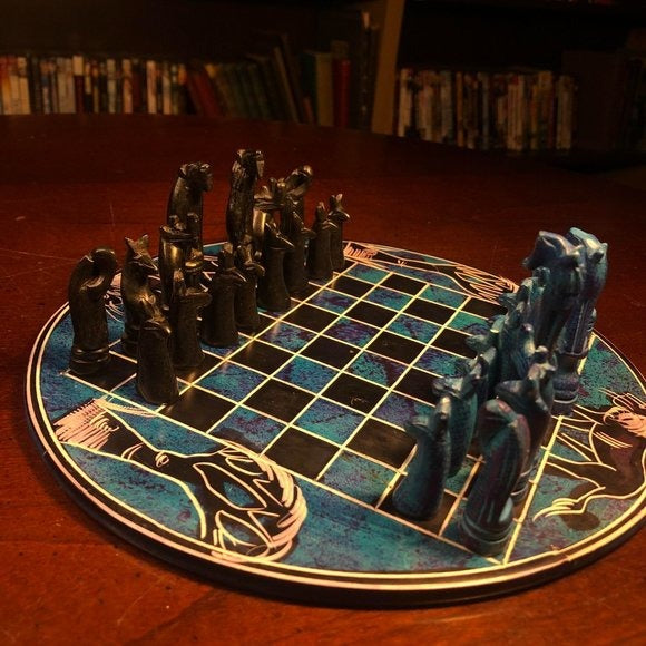 African Vintage Chess Set - Sea Blue Chess Board