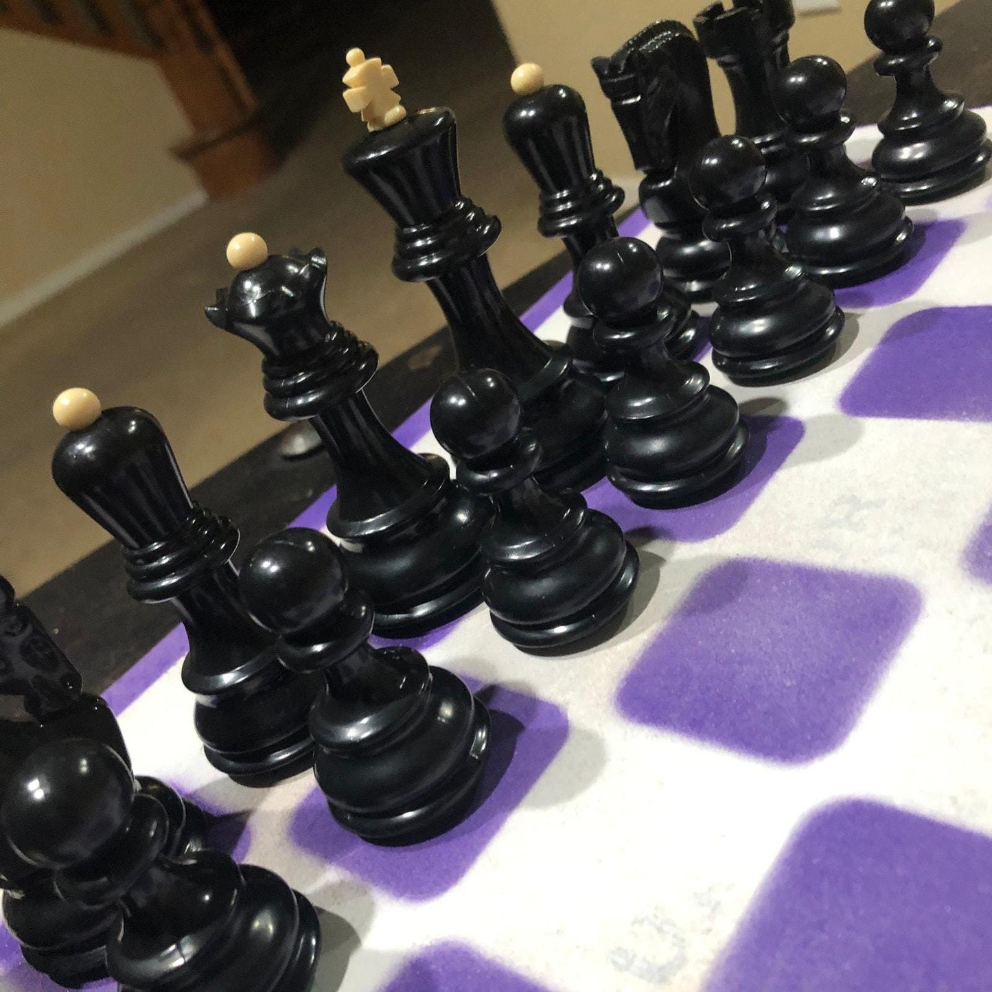 Large Painted Chess Set - White & Purple