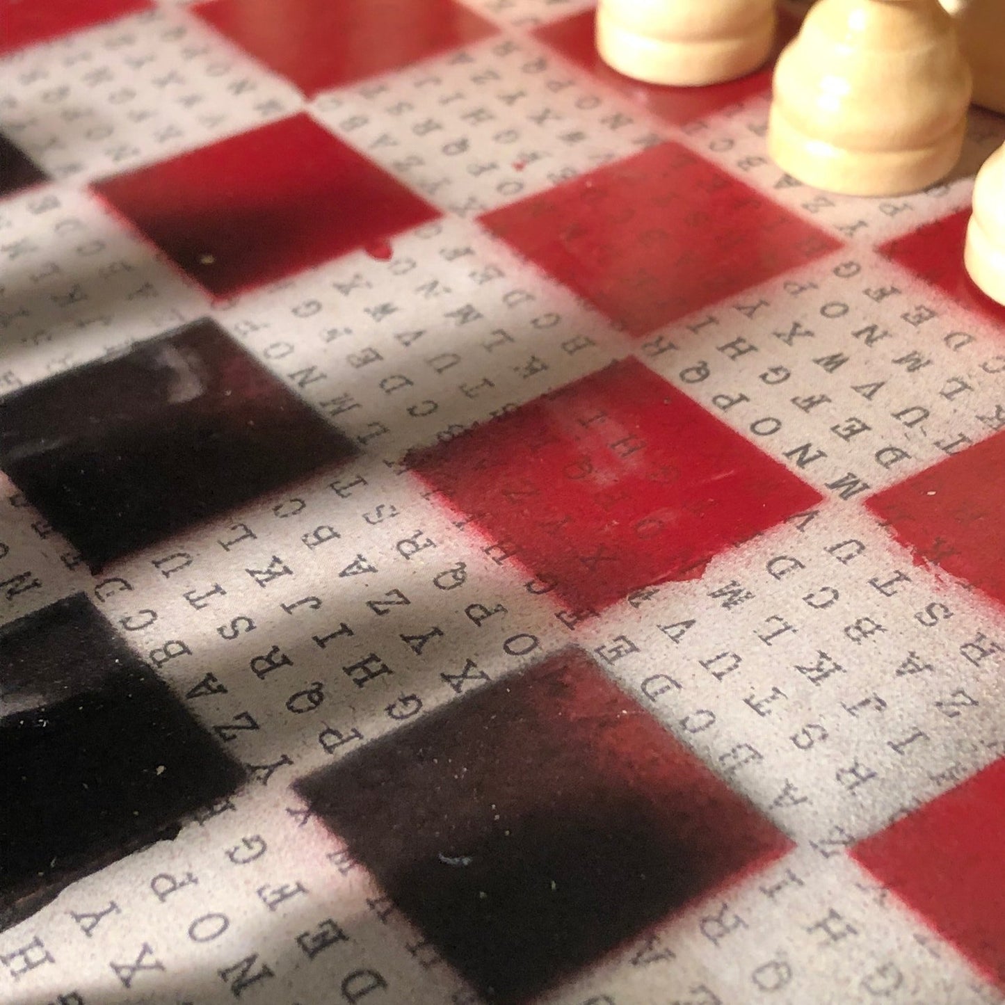 Scrapbook Chess Set - Red & Black Lettered Patterned