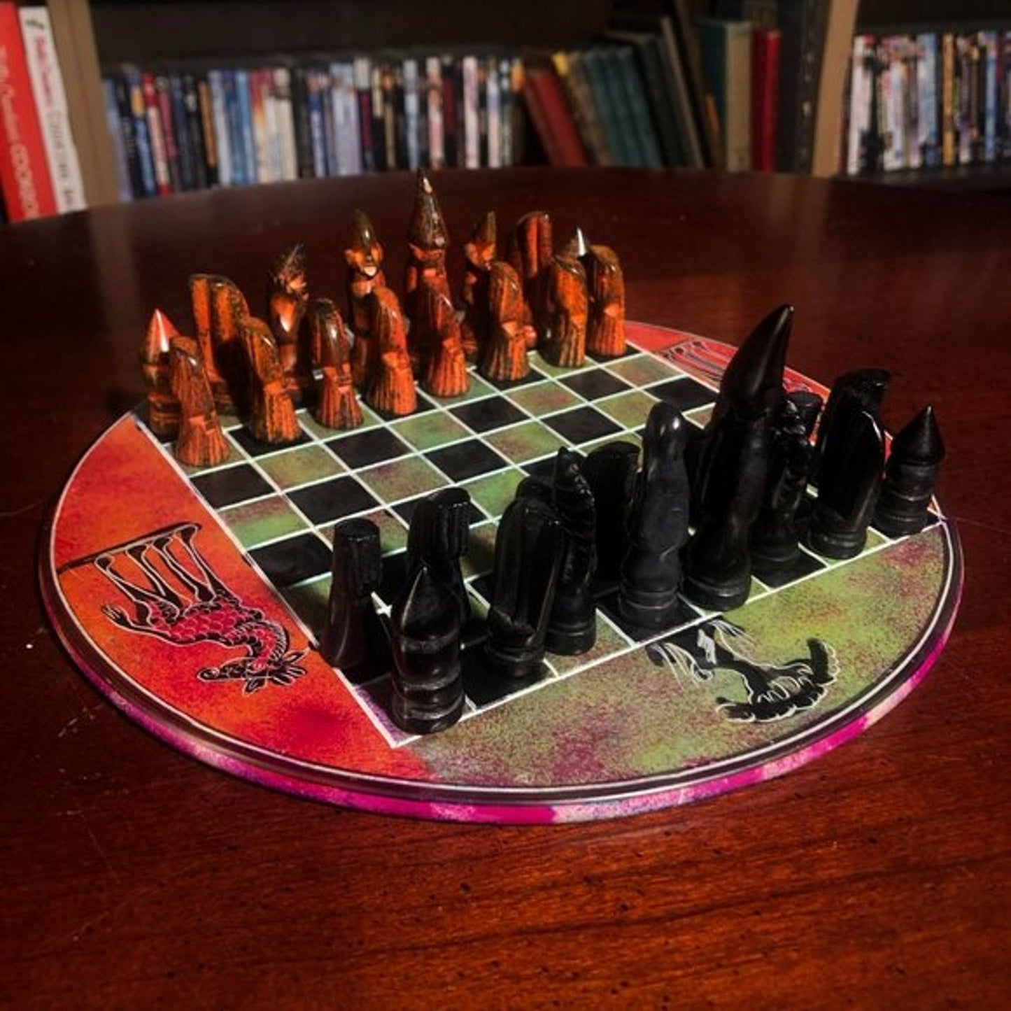 African Vintage Chess Set - Green/Orange Chess Board