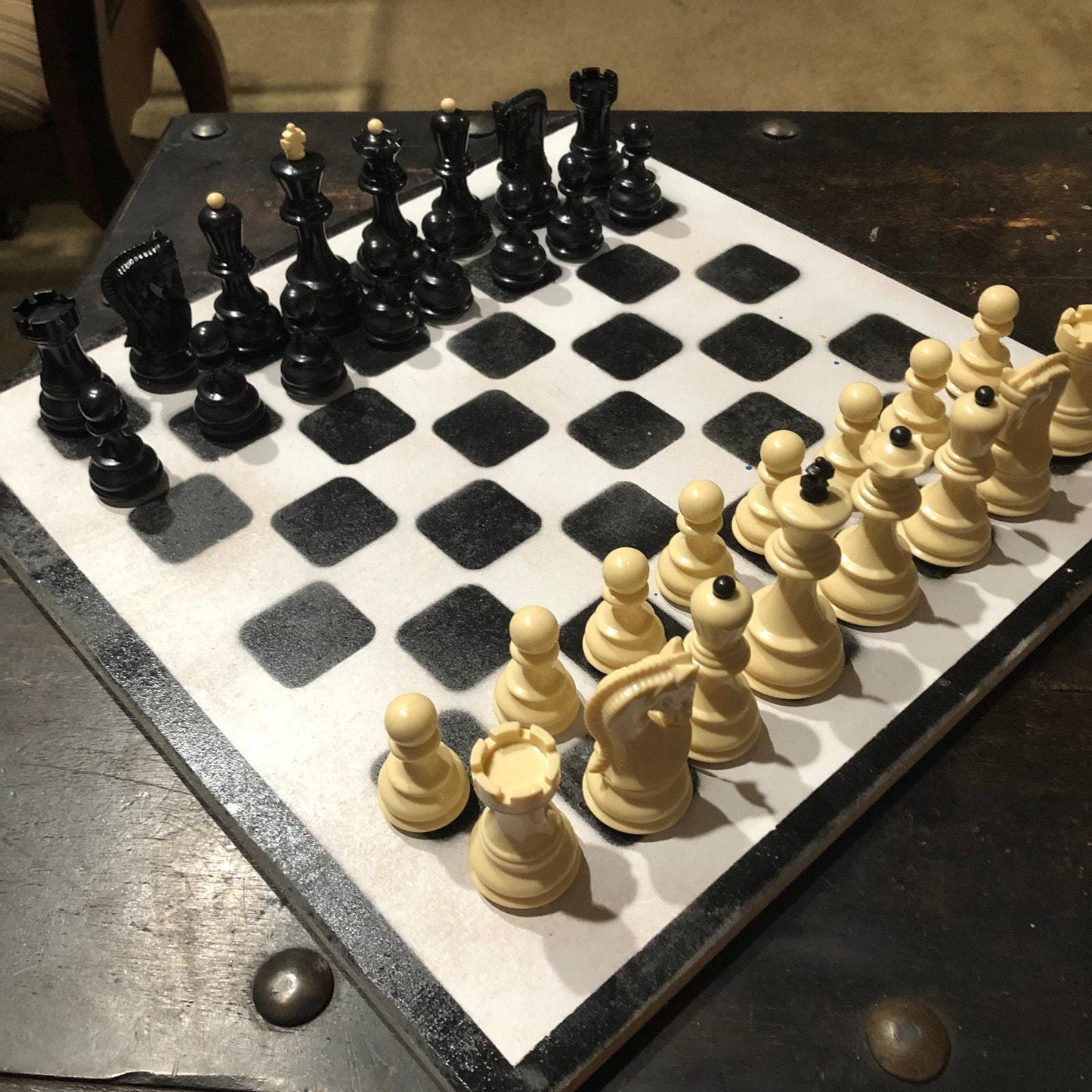 Large Painted Chess Set - Black & White