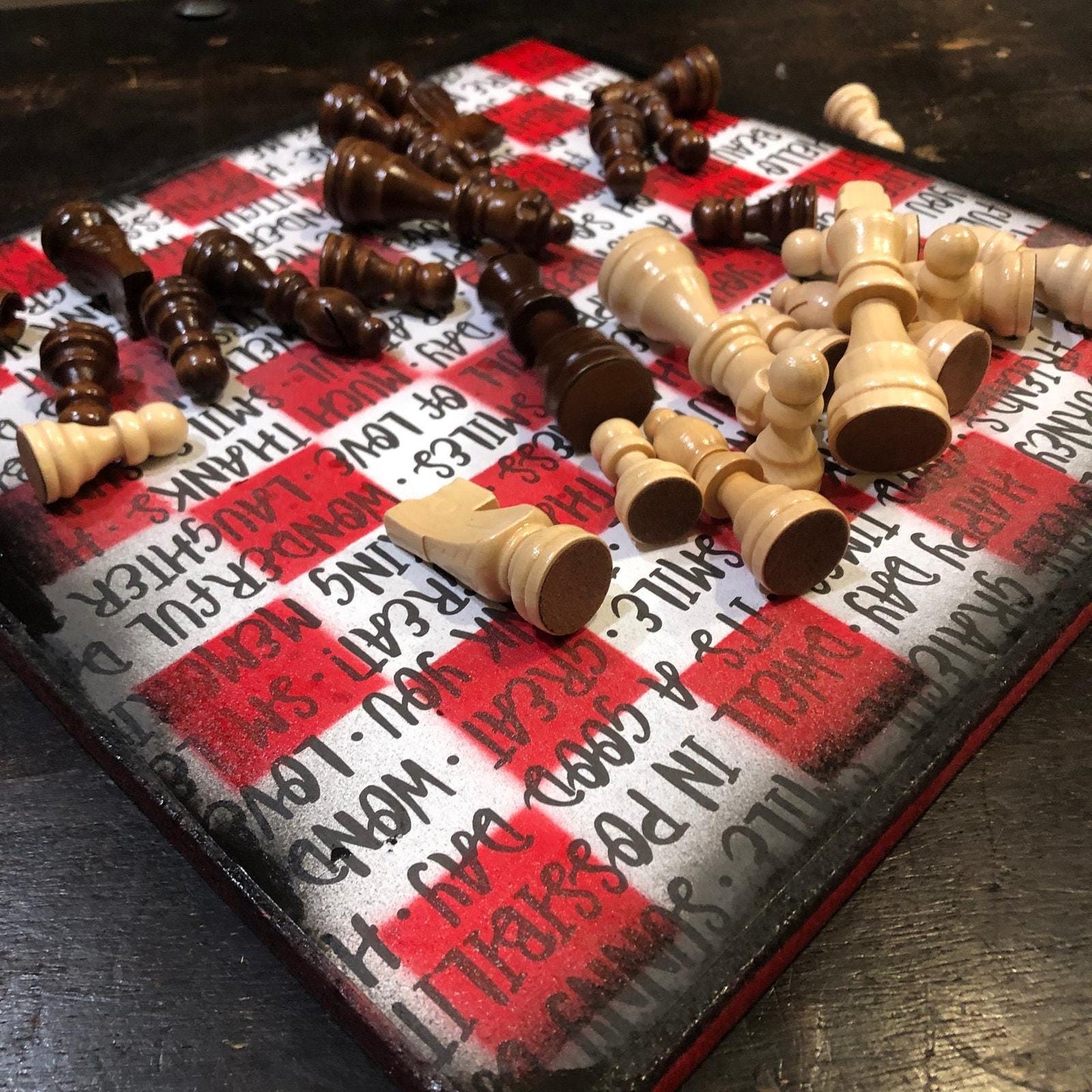 Scrapbook Chess Set - Red & White Words