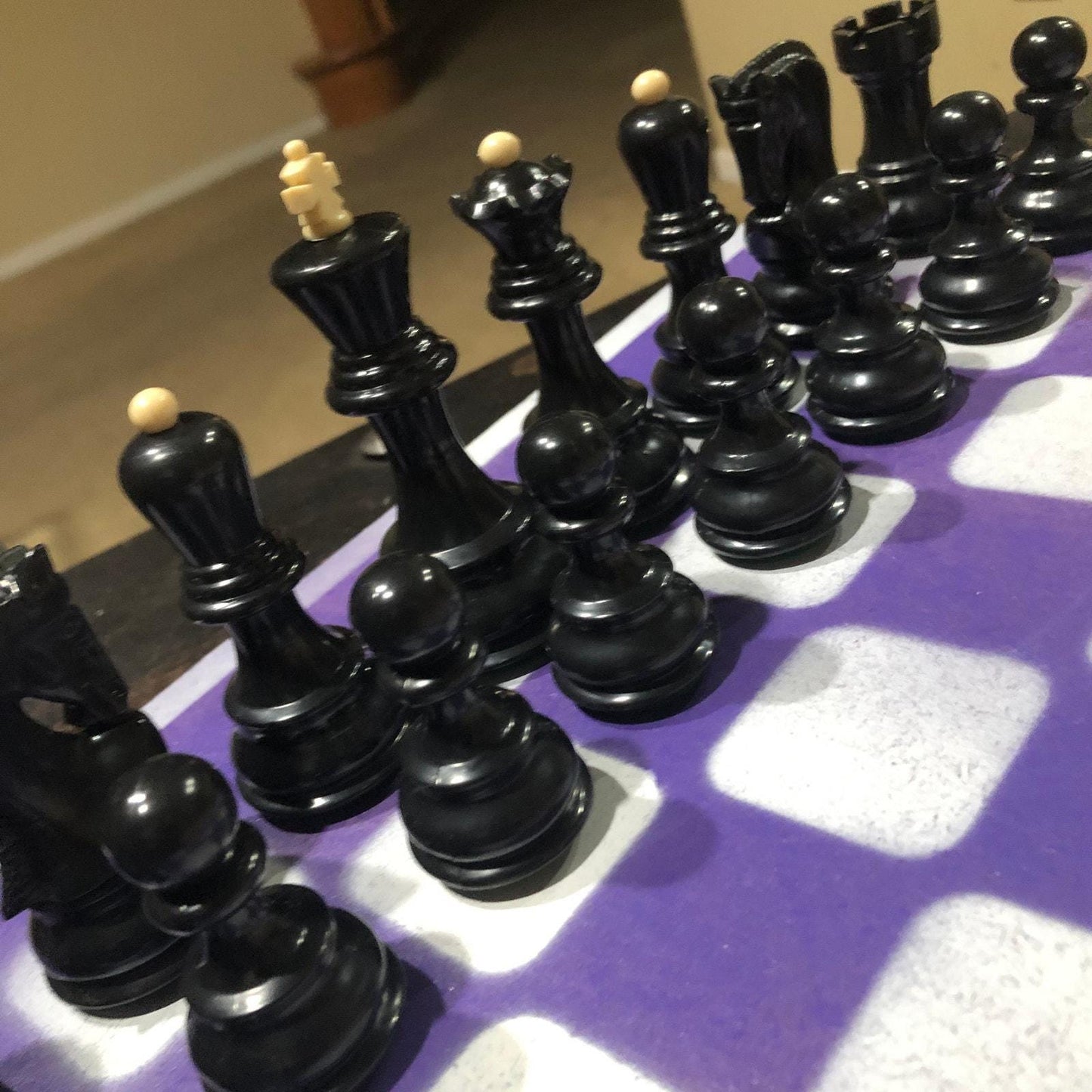 Large Painted Chess Set - Purple & White