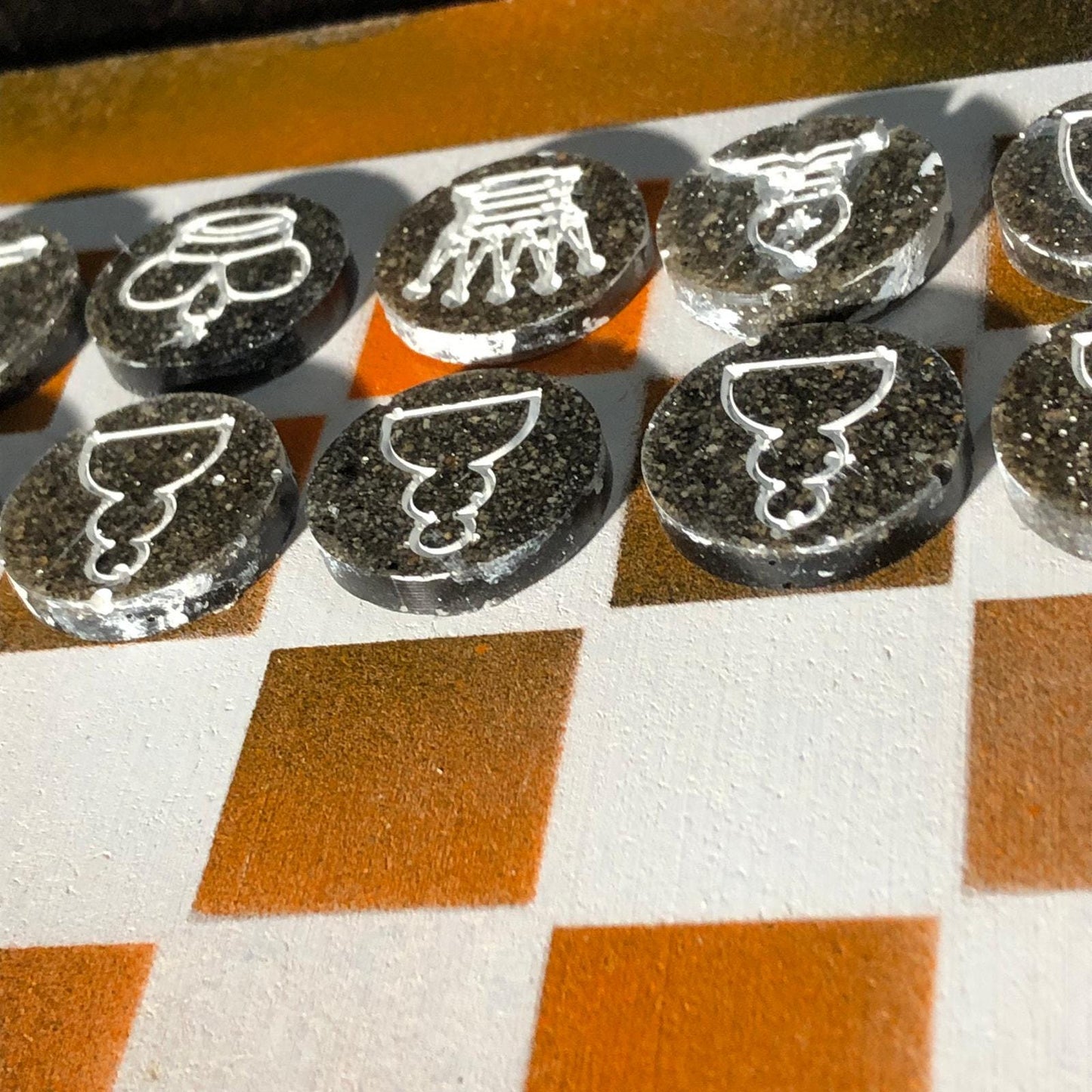 Chess Set - Orange White & Black (Resin Pieces)