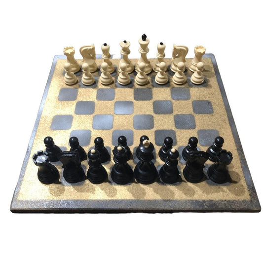 Large Painted Chess Set - Gold & Gray