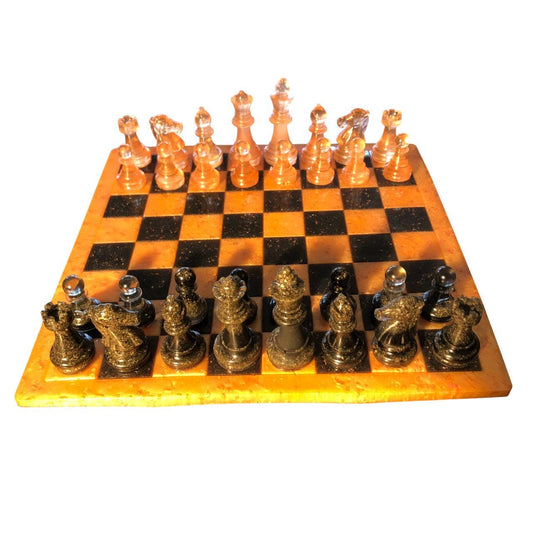 Handmade Resin Chess Set - Orange & Black