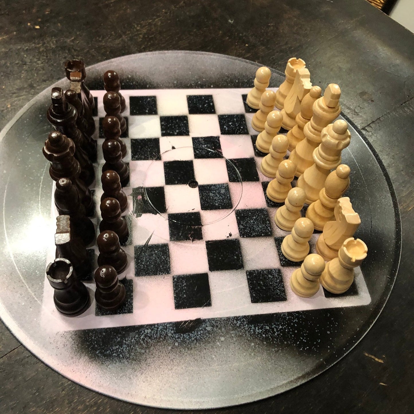 Vinyl Chess Set - Light Pink Black