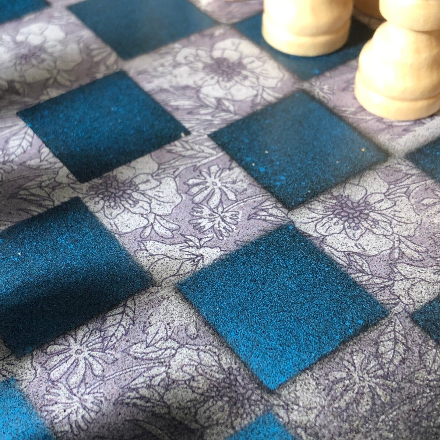 Scrapbook Chess Set - Blue & White Flowered Pattern