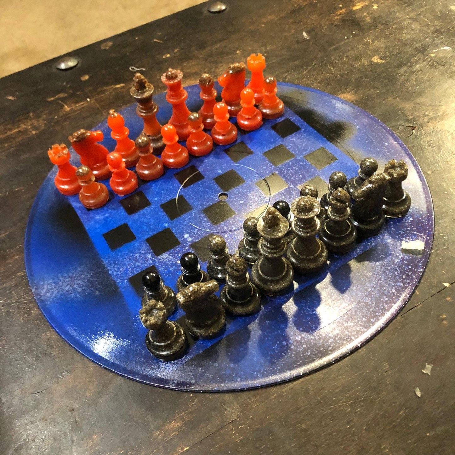 Vinyl Chess Set - Blue Fire (Resin Pieces)