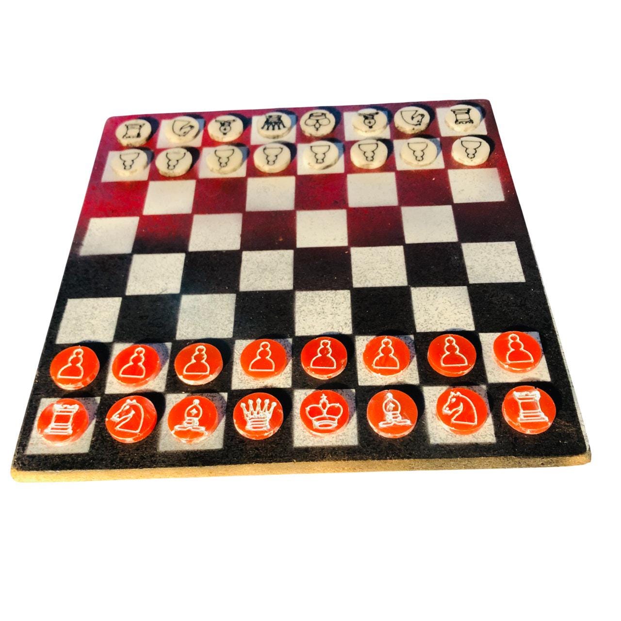 Chess Set - Red Black & White (Resin Pieces)