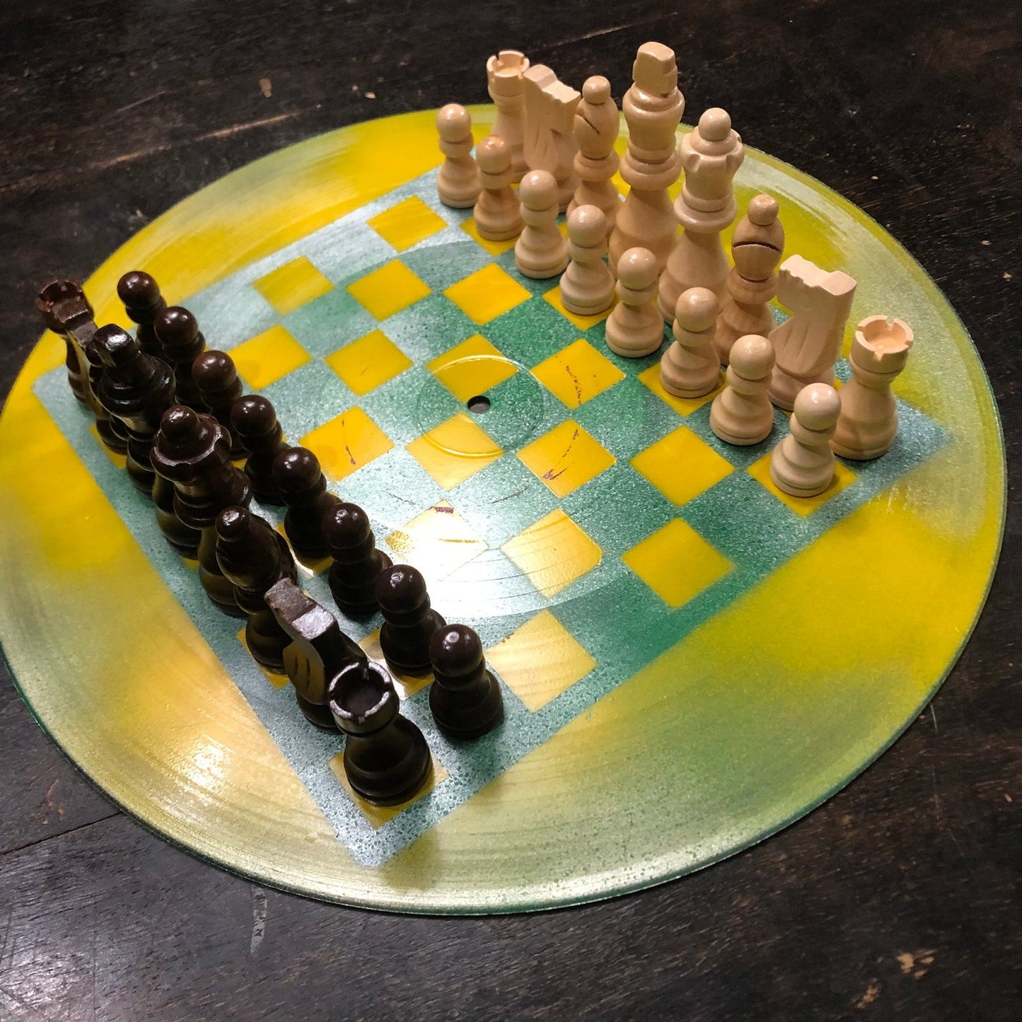 Vinyl Chess Set - Green & Yellow