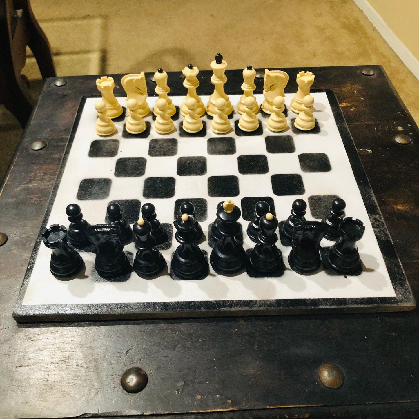 Large Painted Chess Set - Black & White