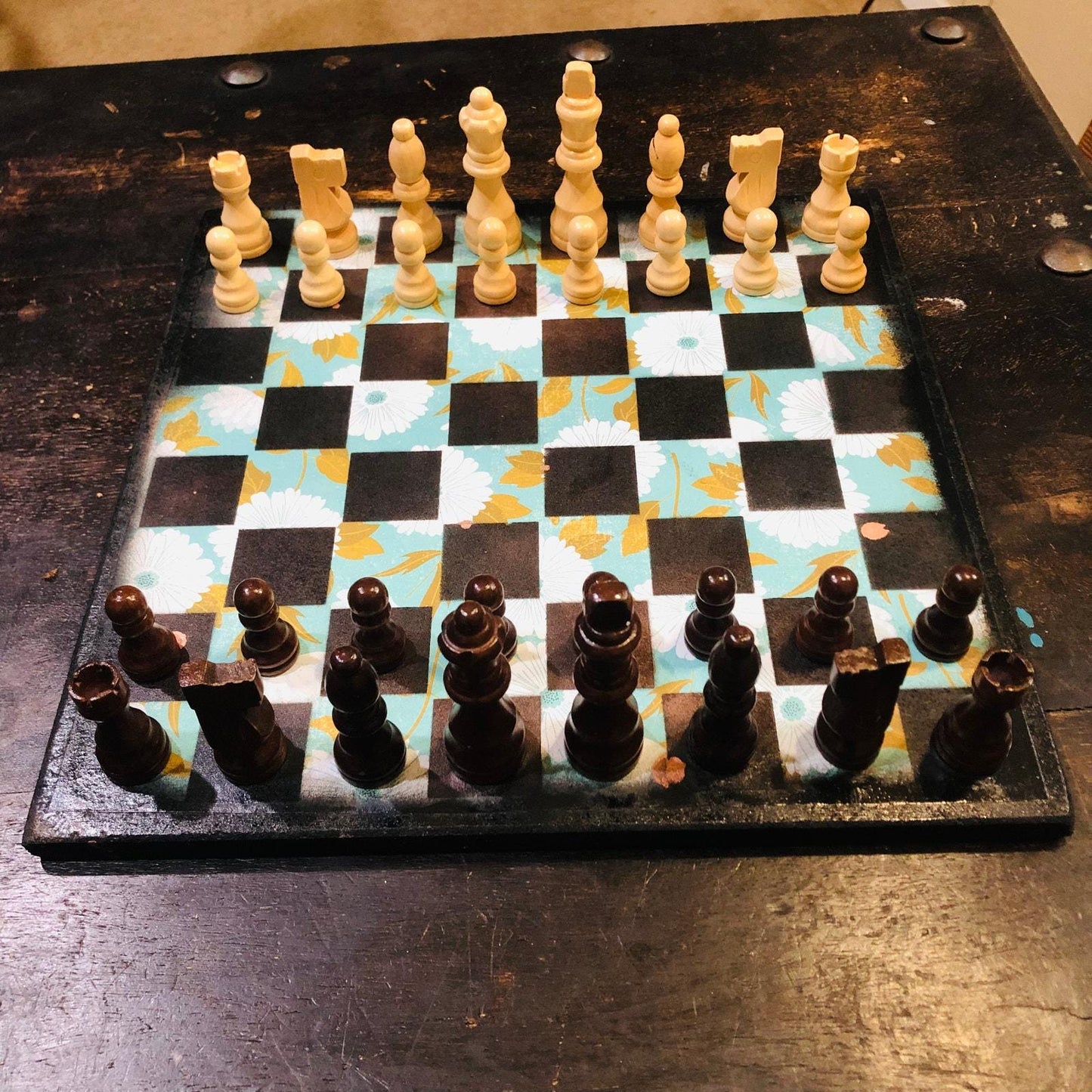 Scrapbook Chess Set - Green Flowered Set