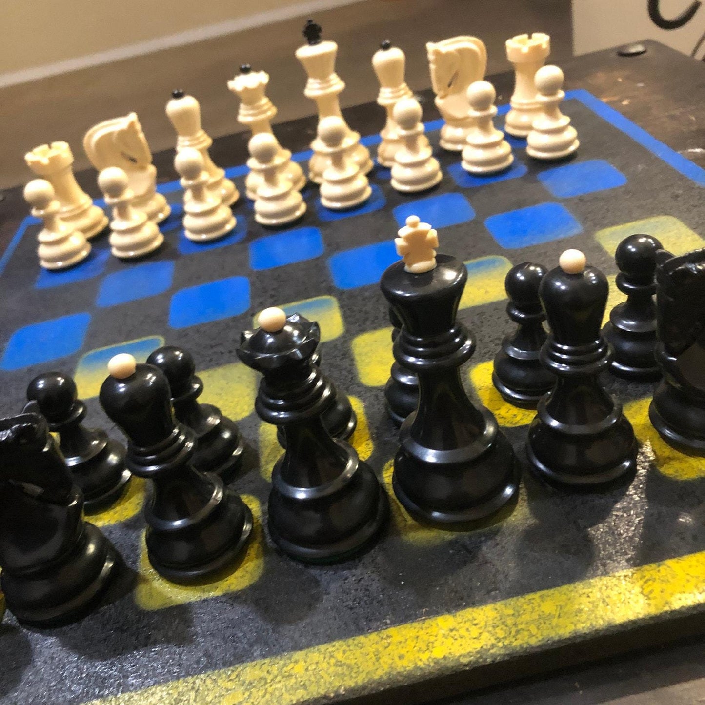 Large Chess Set - Black, Blue & Yellow