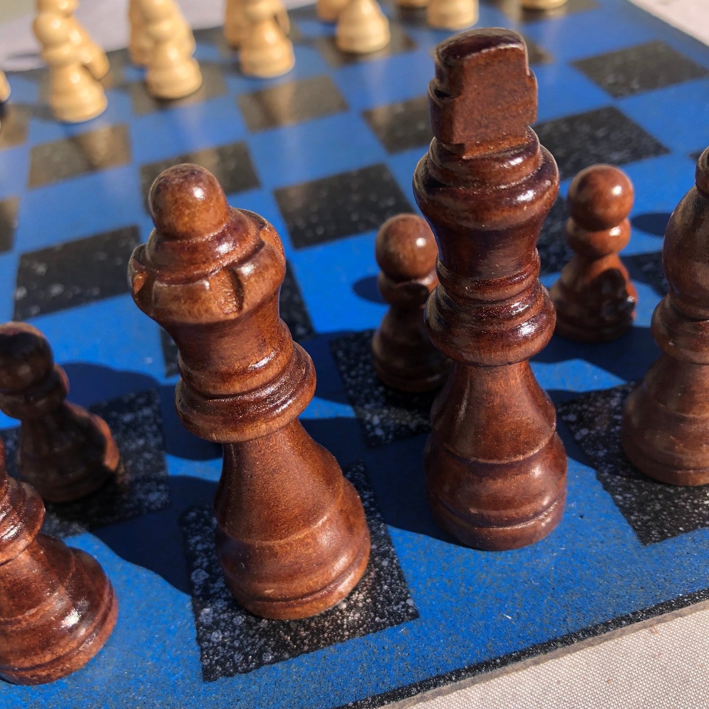 Chess Set - Silver Speckled Blue