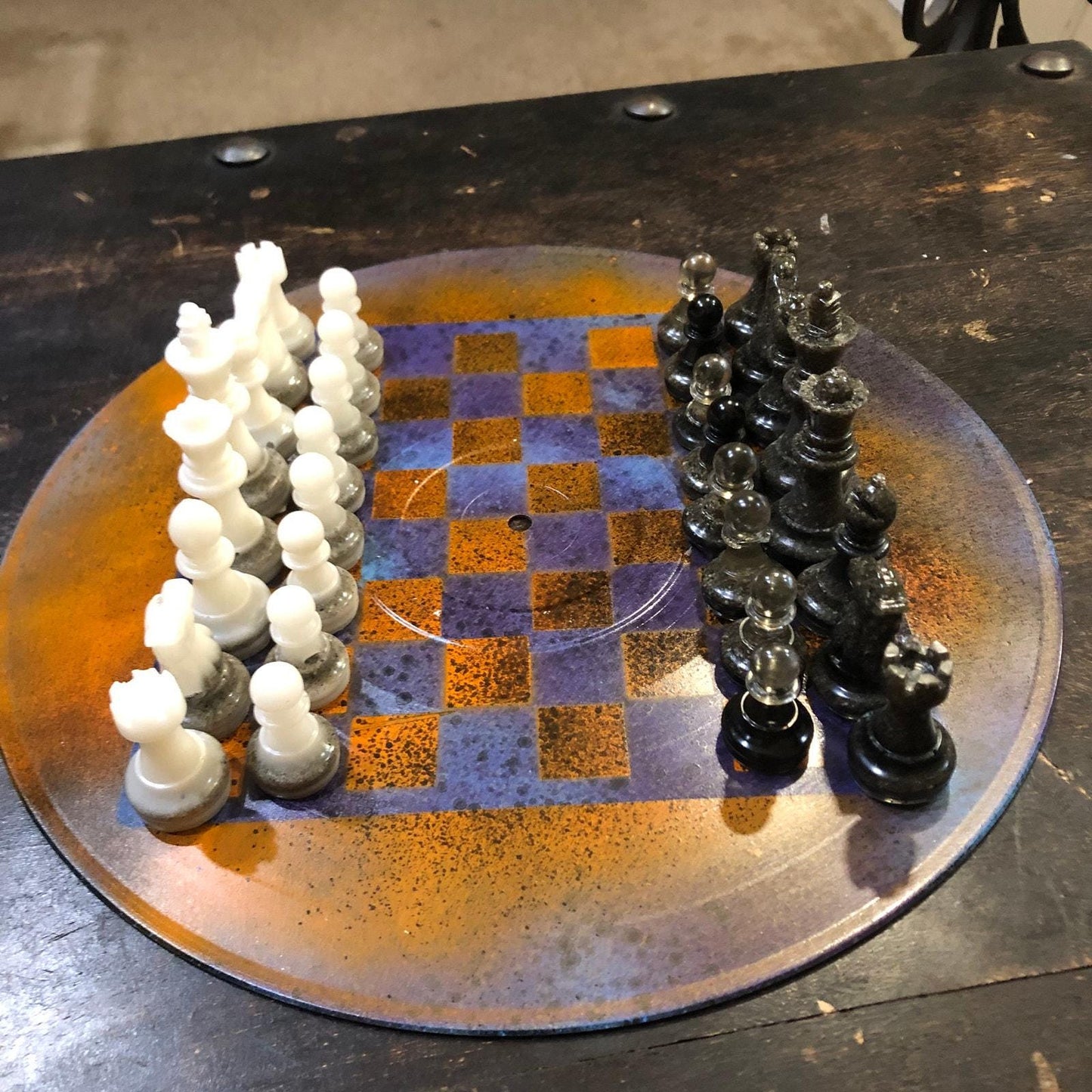 Vinyl Chess Set - Rustic Orange Blue (Resin Pieces)