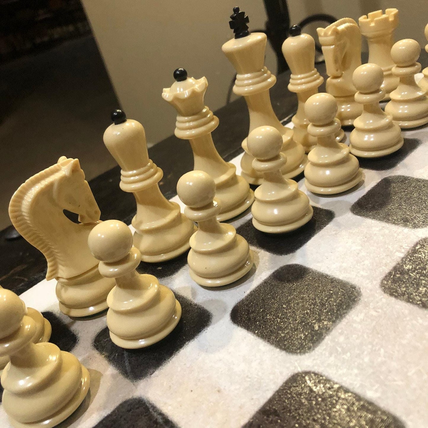 Large Chess Set - Black Red Mix - White Backdrop