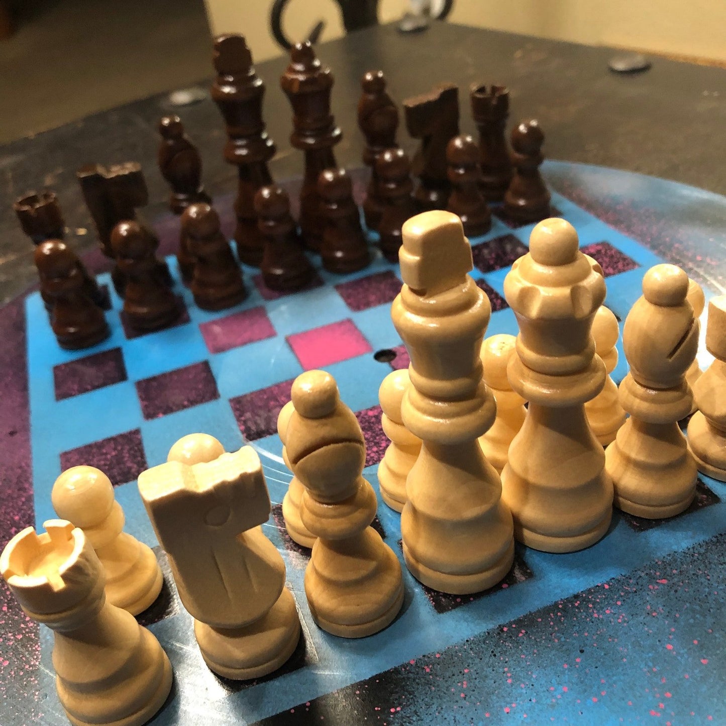 Vinyl Chess Set - Pink Blue Splash