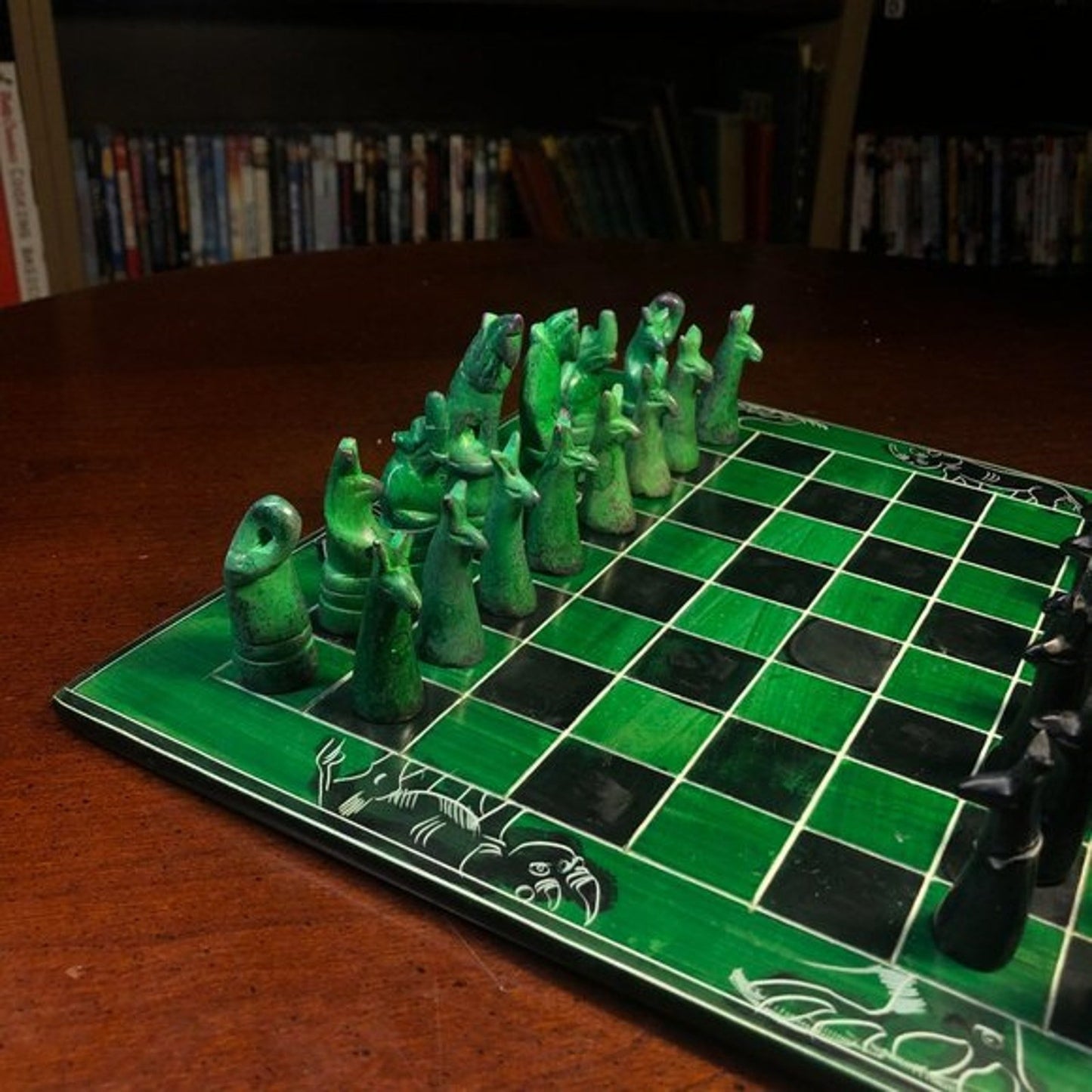 African Vintage Chess Set - Green Chess Board